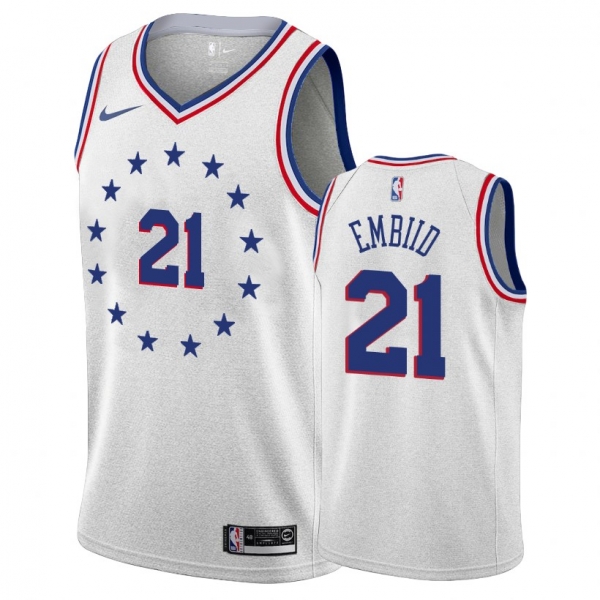 76ers Joel Embiid #21 Male Earned Edition Gray Jersey