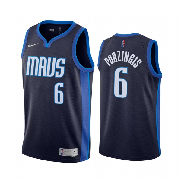 2020-21 Dallas Mavericks Kristaps Porzingis Earned Edition Navy #6 Jersey