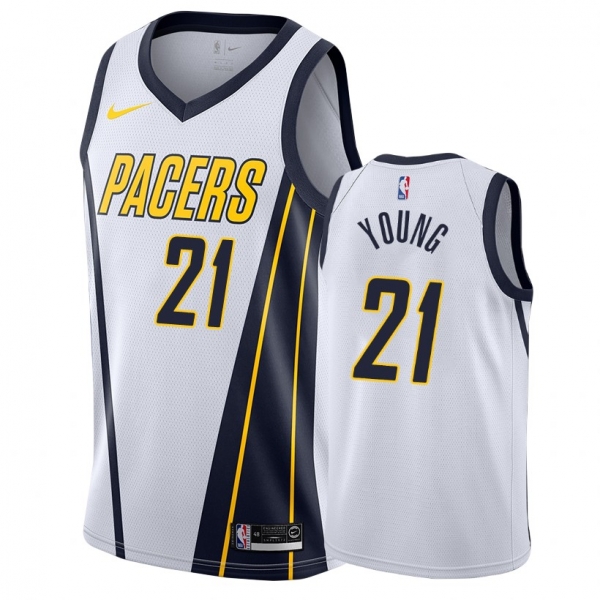 Pacers Male Thaddeus Young #21 2018-19 Earned Edition White/Navy Jersey