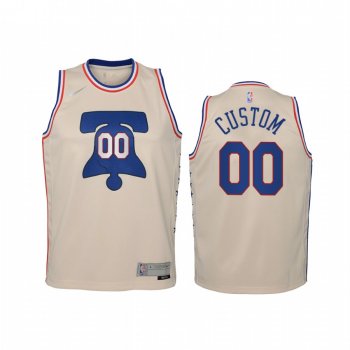 Youth Custom Philadelphia 76ers 2021 Earned Edition Cream Jersey Swingman