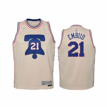 Youth Philadelphia 76ers Joel Embiid 2021 Earned Edition Cream Jersey Swingman #21