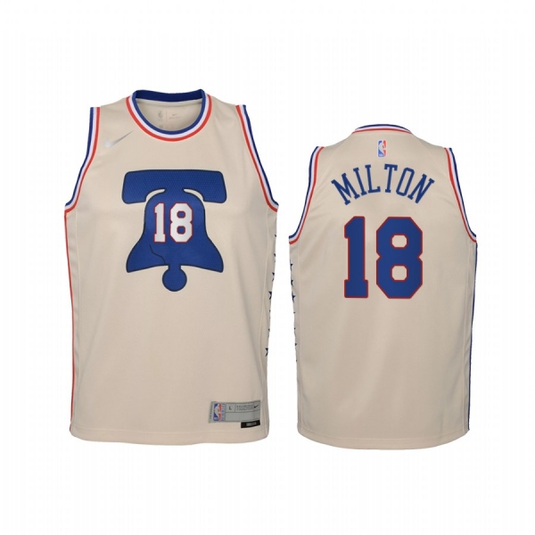 Youth Shake Milton Philadelphia 76ers 2021 Earned Edition Cream Jersey Swingman