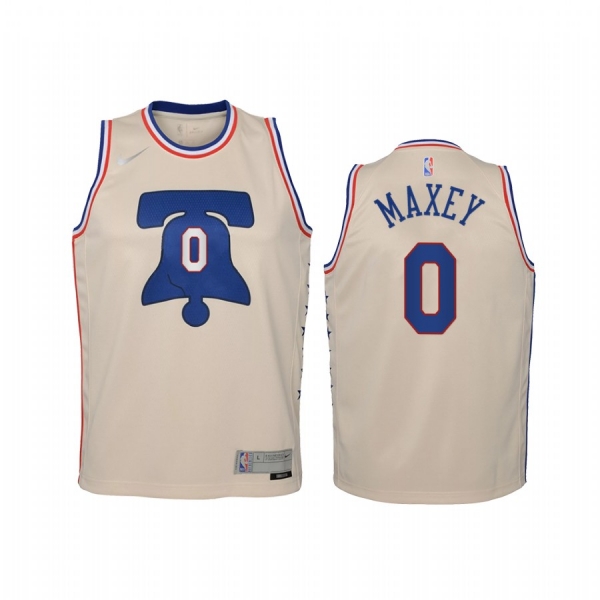 Youth Tyrese Maxey Philadelphia 76ers 2021 Earned Edition Cream Jersey Swingman