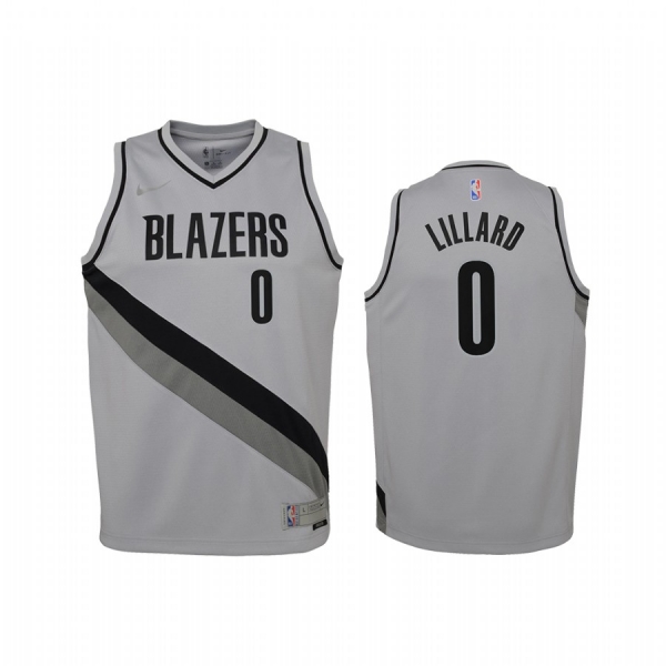 Youth Portland Trail Blazers Damian Lillard 2021 Earned Edition Gray Jersey Swingman #0