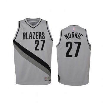 Youth Portland Trail Blazers Jusuf Nurkic 2021 Earned Edition Gray Jersey Swingman #27