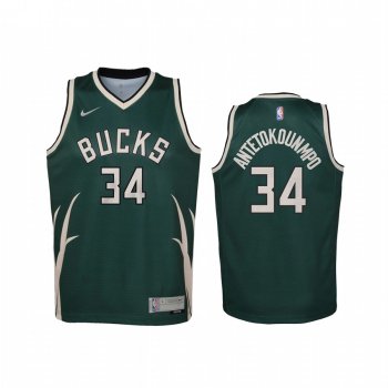 Youth Milwaukee Bucks Giannis Antetokounmpo 2021 Earned Edition Green Jersey Swingman #34