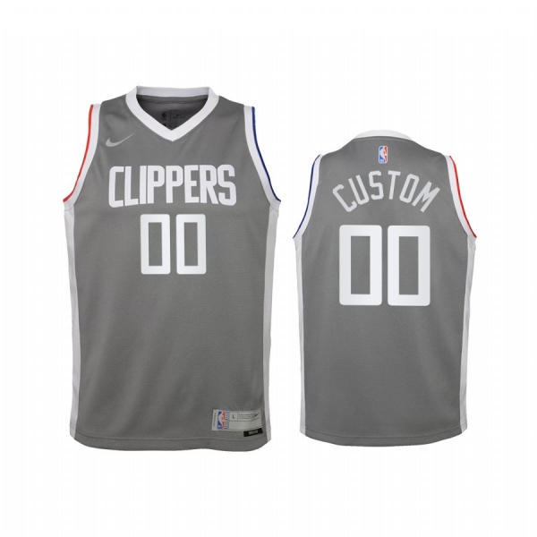 Youth LA Clippers Custom 2021 Earned Edition Gray Jersey Swingman #00