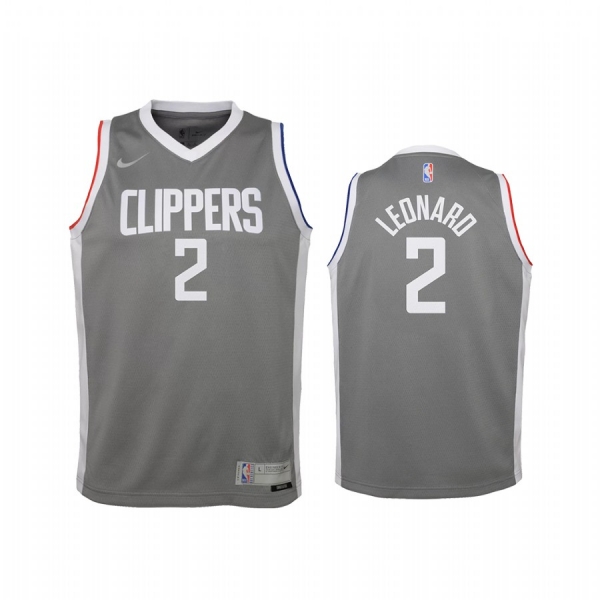 Youth Los Angeles Clippers Kawhi Leonard 2021 Earned Edition Gray Jersey Swingman #2