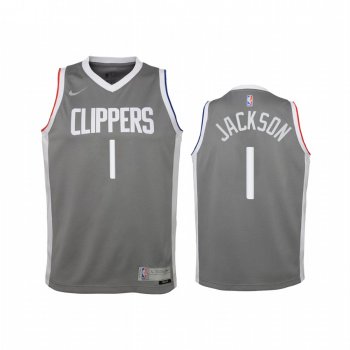 Youth LA Clippers Reggie Jackson 2021 Earned Edition Gray Jersey Swingman #1