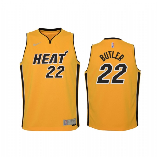 Youth Miami Heat Jimmy Butler 2021 Earned Edition Yellow Jersey Swingman #22