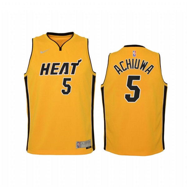 Youth Miami Heat Precious Achiuwa 2021 Earned Edition Yellow Jersey #5