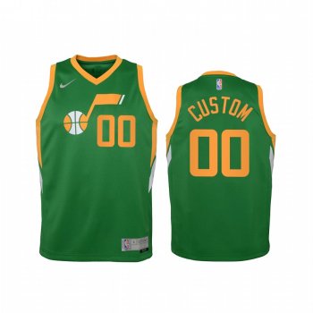 Youth Utah Jazz Custom 2021 Earned Edition Green Jersey Swingman #00