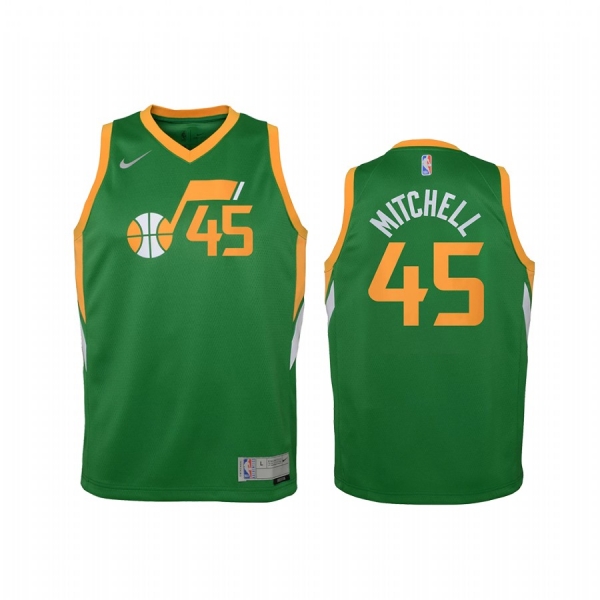 Youth Utah Jazz Donovan Mitchell 2021 Earned Edition Green Jersey Swingman #45