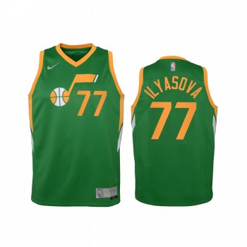 Youth Utah Jazz Ersan Ilyasova 2021 Earned Edition Green Jersey Swingman #77