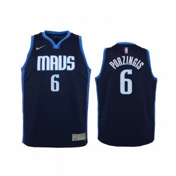 Youth Dallas Mavericks Kristaps Porzingis 2021 Earned Edition Navy Jersey Swingman #6