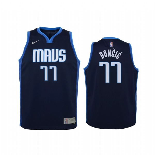 Youth Dallas Mavericks Luka Doncic 2021 Earned Edition Navy Jersey Swingman #77