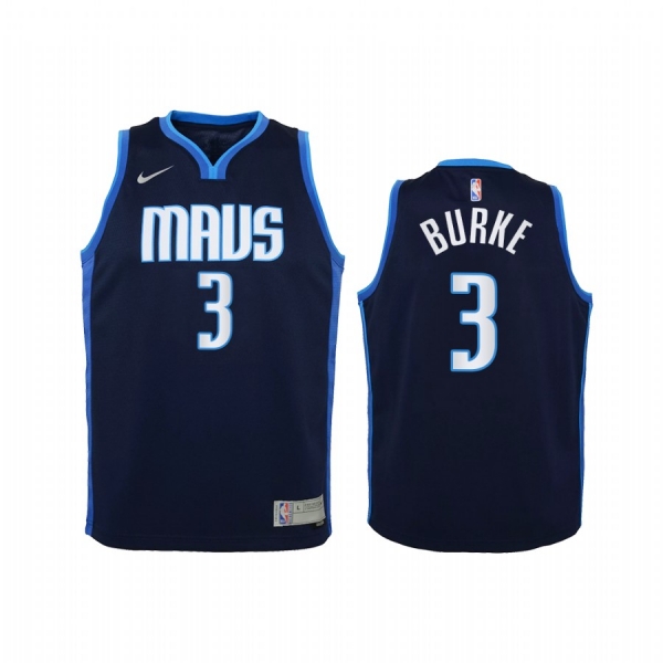 Youth Dallas Mavericks Trey Burke 2021 Earned Edition Navy Jersey Swingman #3