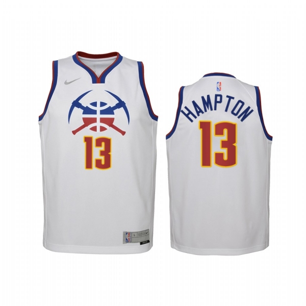 Youth Denver Nuggets R.J. Hampton 2021 Earned Edition White Jersey Swingman #13