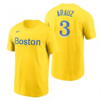 Boston Red Sox Jonathan Arauz Gold 2021 City Connect Wordmark T-Shirt