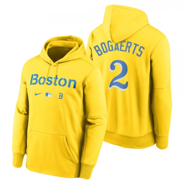 Boston Red Sox Xander Bogaerts Gold 2021 City Connect Baseball Therma Pullover Hoodie