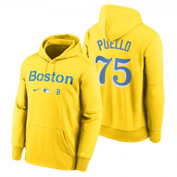 Boston Red Sox Cesar Puello Gold 2021 City Connect Baseball Therma Pullover Hoodie