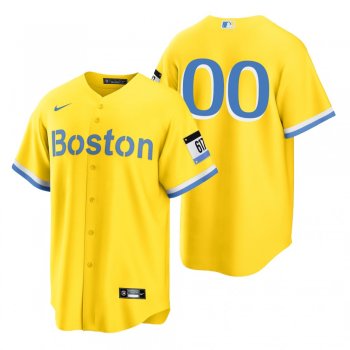 Boston Red Sox Custom Gold Light Blue 2021 City Connect Replica Jersey