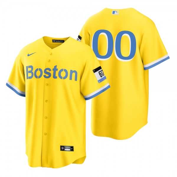 Boston Red Sox Custom Gold Light Blue 2021 City Connect Replica Jersey