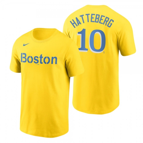 Boston Red Sox Scott Hatteberg Gold 2021 City Connect Wordmark T-Shirt