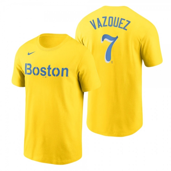 Boston Red Sox Christian Vazquez Gold 2021 City Connect Wordmark T-Shirt