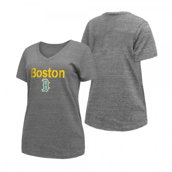 Women's Boston Red Sox Heathered Gray V-Neck T-Shirt 2021 City Connect