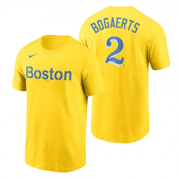 Boston Red Sox Xander Bogaerts Gold 2021 City Connect Wordmark T-Shirt