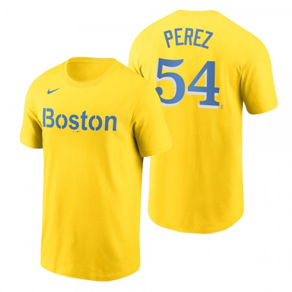 Boston Red Sox Martin Perez Gold 2021 City Connect Wordmark T-Shirt