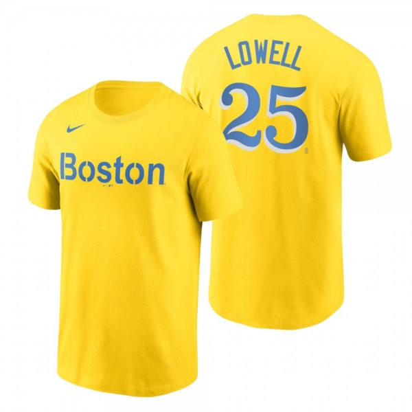 Boston Red Sox Mike Lowell Gold 2021 City Connect Wordmark T-Shirt