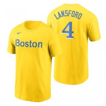 Boston Red Sox Carney Lansford Gold 2021 City Connect Wordmark T-Shirt