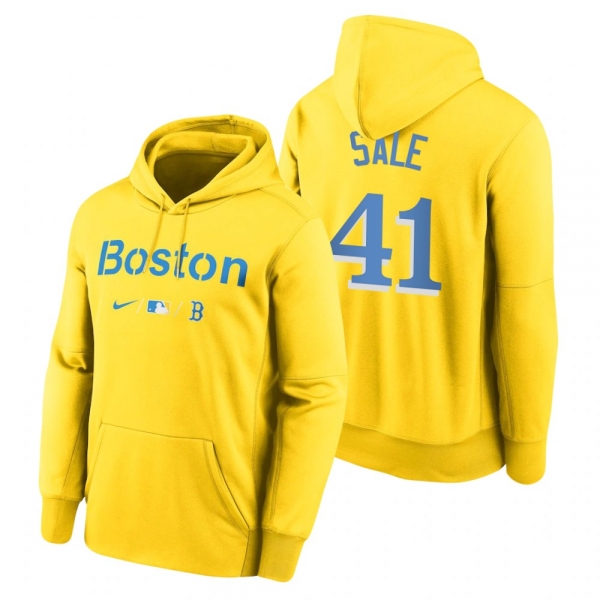 Boston Red Sox Chris Sale Gold 2021 City Connect Baseball Therma Pullover Hoodie