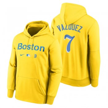 Boston Red Sox Christian Vazquez Gold 2021 City Connect Baseball Therma Pullover Hoodie