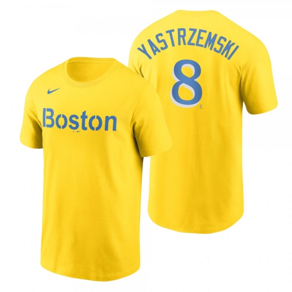 Boston Red Sox Carl Yastrzemski Gold 2021 City Connect Wordmark T-Shirt