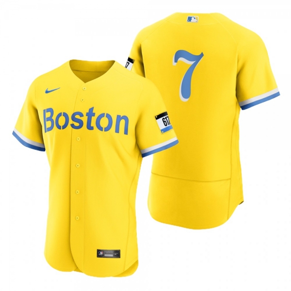 Men's Boston Red Sox Dom DiMaggio Gold Light Blue 2021 City Connect Authentic Jersey