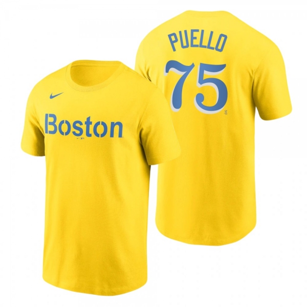 Boston Red Sox Cesar Puello Gold 2021 City Connect Wordmark T-Shirt