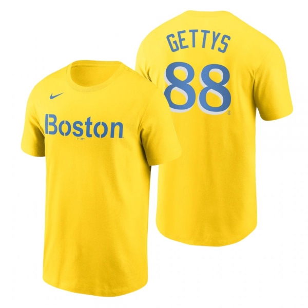 Boston Red Sox Michael Gettys Gold 2021 City Connect Wordmark T-Shirt