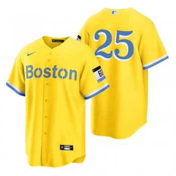 Boston Red Sox Mike Lowell Gold Light Blue 2021 City Connect Replica Jersey