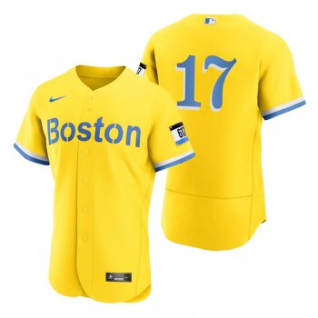 Men's Boston Red Sox Bret Saberhagen Gold Light Blue 2021 City Connect Authentic Jersey