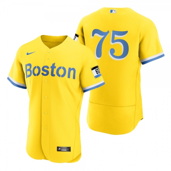 Men's Boston Red Sox Cesar Puello Gold Light Blue 2021 City Connect Authentic Jersey