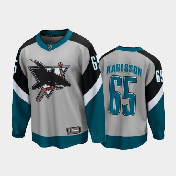 Men's San Jose Sharks Erik Karlsson #65 Reverse Retro Gray 2021 Special Edition Jersey