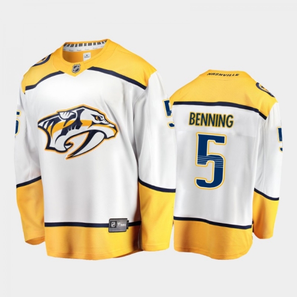 Nashville Predators Matt Benning #5 Away White 2020-21 Breakaway Player Jersey