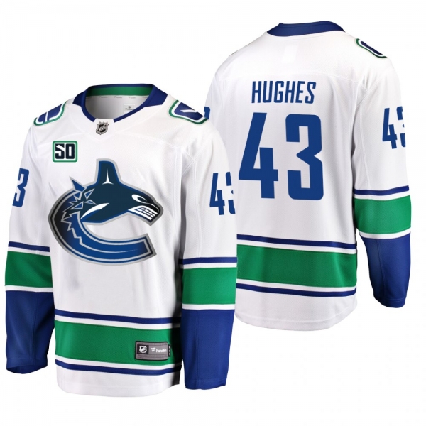 Canucks Quinn Hughes #43 50th Anniversary Away Jersey - White