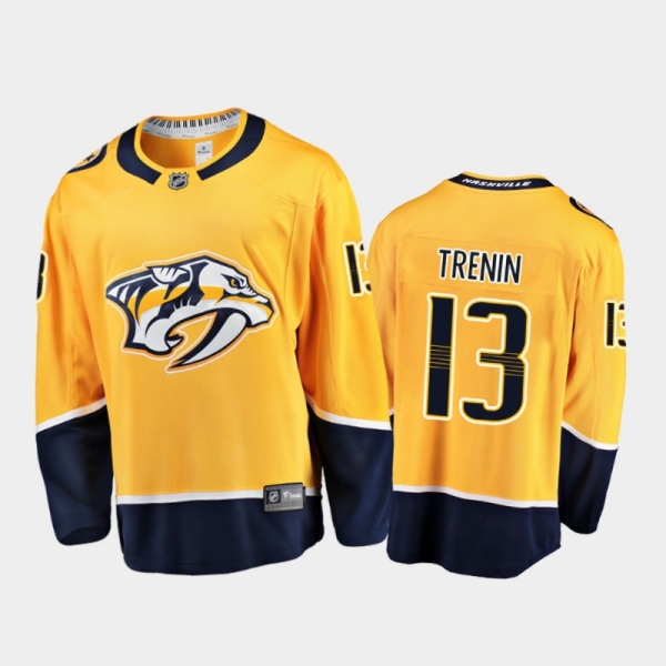 Nashville Predators Yakov Trenin #13 Home Yellow 2020-21 Breakaway Player Jersey