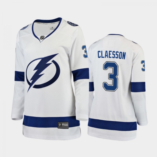 Women's 2021 Tampa Bay Lightning Fredrik Claesson #3 Away Jersey - White