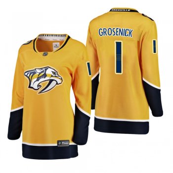 Women's Troy Grosenick #1 Nashville Predators Home Breakaway Player Gold Bargain Jersey