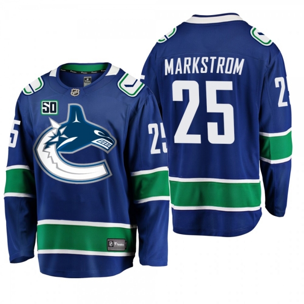 Canucks Jacob Markstrom #25 50th Anniversary Home Jersey - Blue